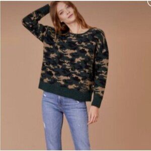 LNA Mash baby alpaca/wool blend distressed sweater in camo Size S